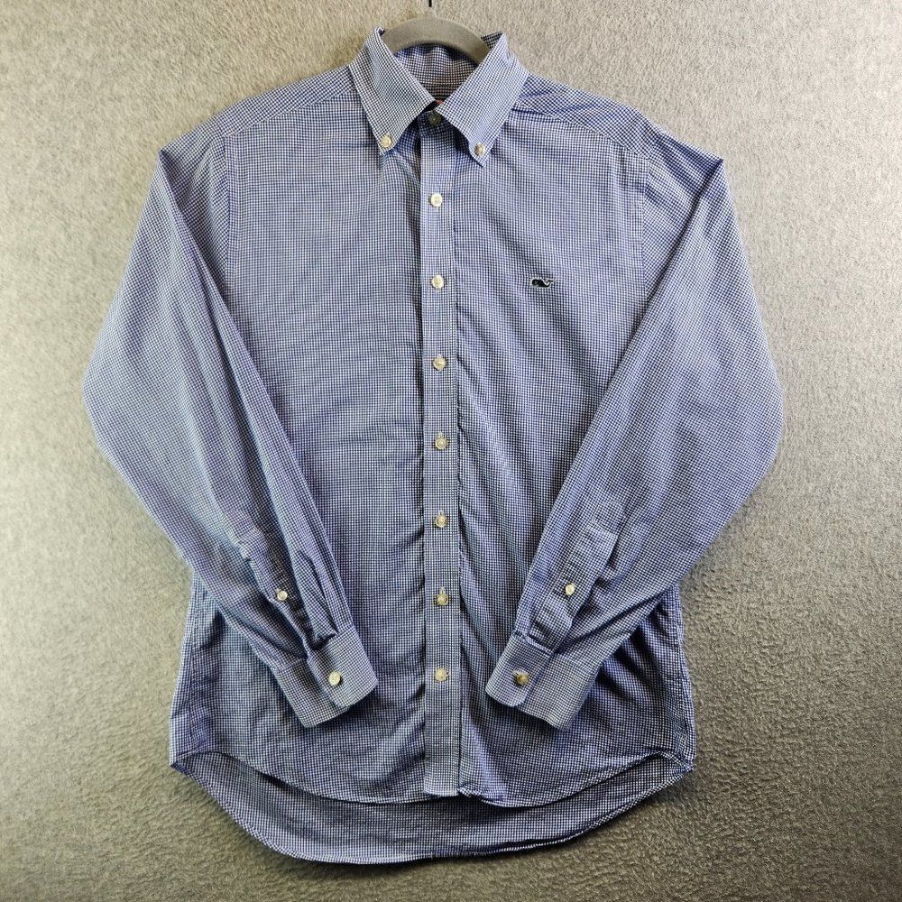 Vineyard Vines Whale Shirt Mens S Blue Check Slim Fit Beach Preppy Yacht Boat